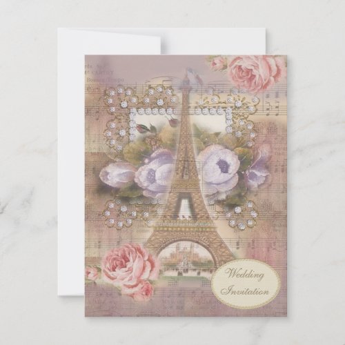 Shabby Chic Eiffel Tower Wedding Invitation