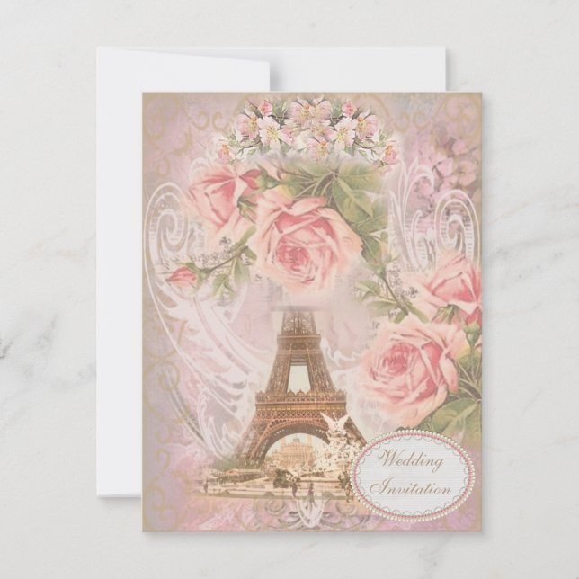 Shabby Chic Eiffel Tower Wedding Invitation (Front)