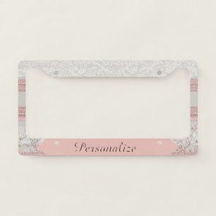 Shabby Chic Elegance PInk Vintage Lace Personalize License Plate Frame