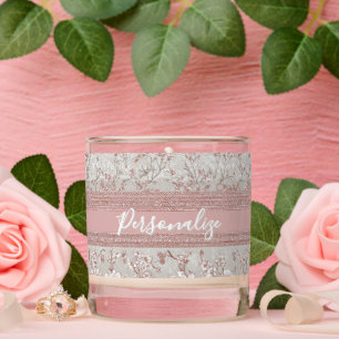 Shabby Chic Elegance PInk Vintage Lace Personalize Scented Candle