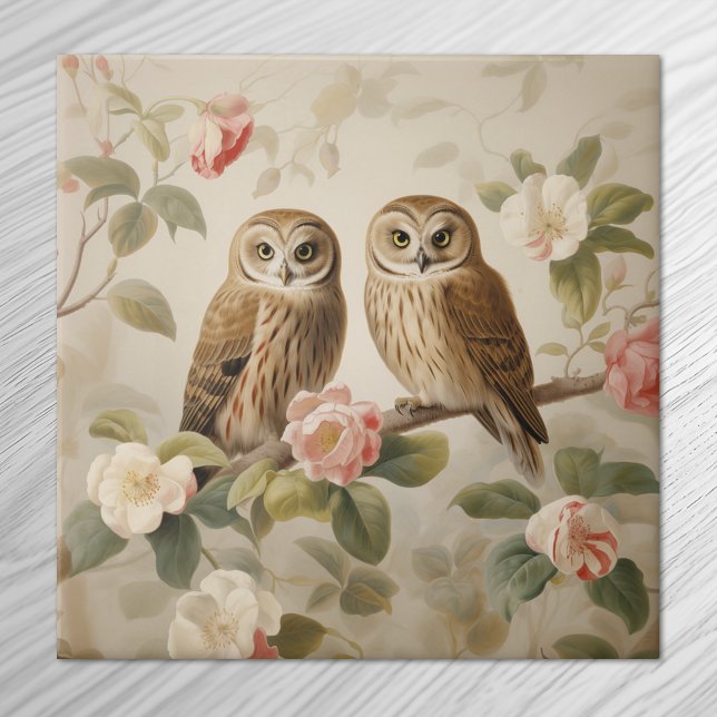 Shabby Chic Elegant Owls Ceramic Tile (Creator Uploaded)