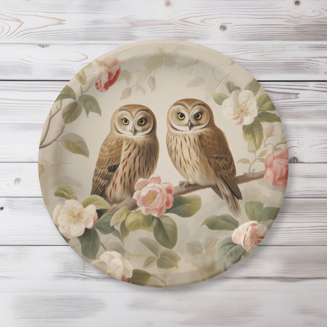 Shabby Chic Elegant Owls Paper Plates (Creator Uploaded)