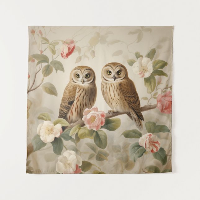 Shabby Chic Elegant Owls Tapestry (Front (Horizontal))