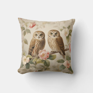 Shabby Chic Elegant Owls Throw Pillow