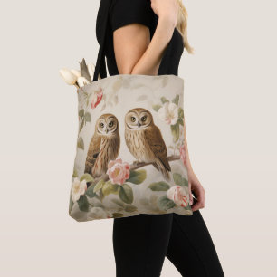 Shabby Chic Elegant Owls Tote Bag