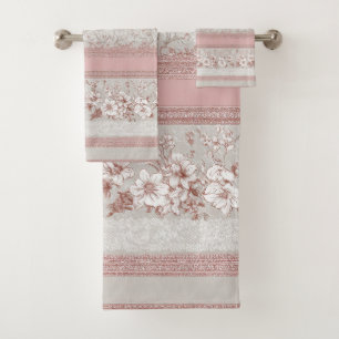 Shabby Chic Elegant PInk Floral Vintage Lace Bath Towel Set