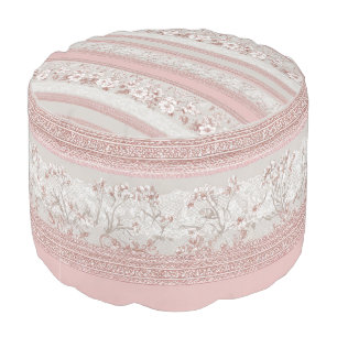 Shabby Chic Elegant PInk Floral Vintage Lace Pouf