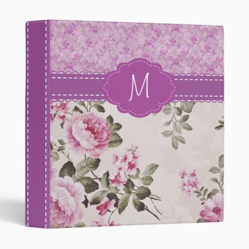 Shabby Chic  Elegant Vintage Lilac Rose Monogram 3 Ring Binder