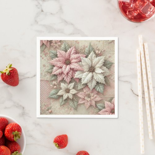 Shabby Chic Fabric Poinsettia Decoupage Napkins