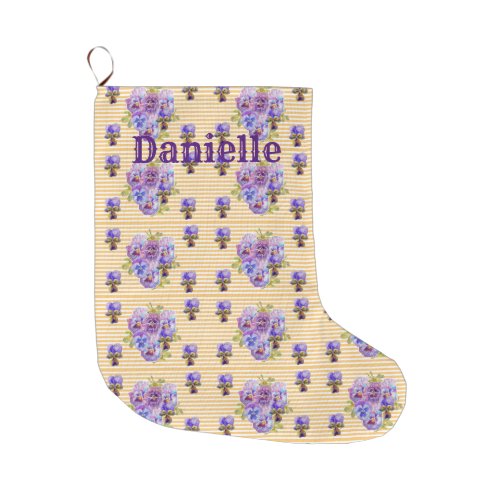 Shabby Chic Floral Aqua Stripe Christmas Stocking