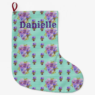 Shabby Chic Floral Aqua Stripe Christmas Stocking