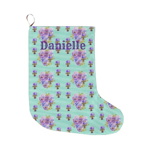 Shabby Chic Floral Aqua Stripe Christmas Stocking