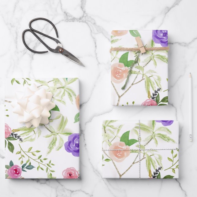Shabby Chic Floral Birthday Bridal shower Wrapping Paper Sheets (Front)