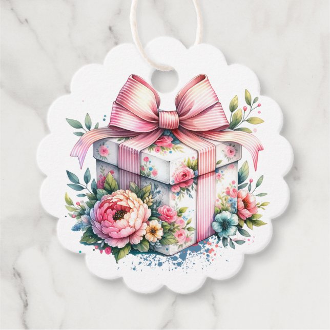 Shabby Chic Floral Birthday Gift To and From Favor Tags (Front)