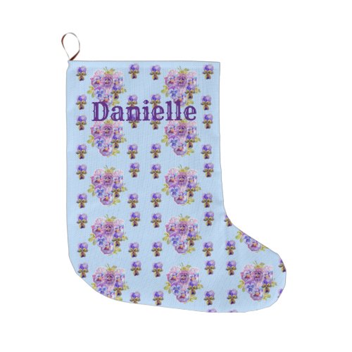 Shabby Chic Floral Blue Dot Christmas Stocking