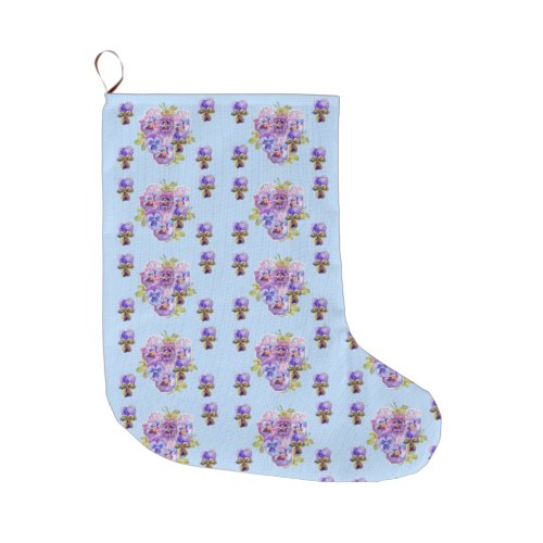 Shabby Chic Floral Blue Dot Christmas Stocking