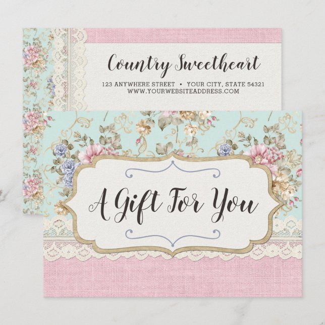Shabby Chic Floral Boutique Gift Certificate Card (Front/Back)