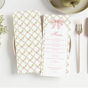 Shabby Chic Floral Cute Pink Bow Baby Girl Shower Menu