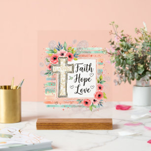 Shabby Chic floral Faith Hope Love Acrylic Sign