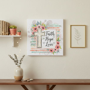 Shabby Chic floral Faith Hope Love Faux Canvas Print