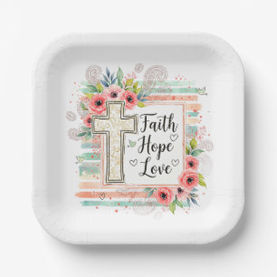 Shabby Chic floral Faith Hope Love Paper Plates