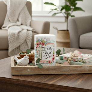 Shabby Chic floral Faith Hope Love Pillar Candle