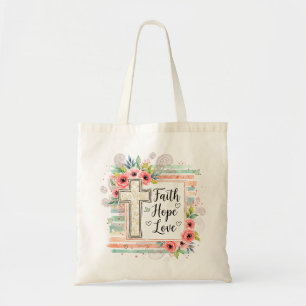 Shabby Chic floral Faith Hope Love Tote Bag