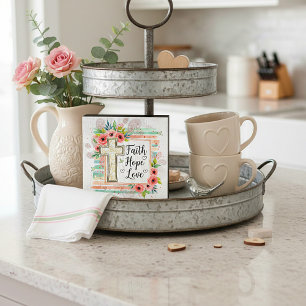 Shabby Chic floral Faith Hope Love Wooden Box Sign