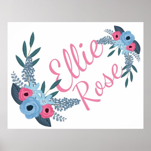 Shabby Chic Floral Girls Name Nursery Personalize Poster