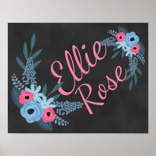 Shabby Chic Floral Girls Name Nursery Personalize Poster