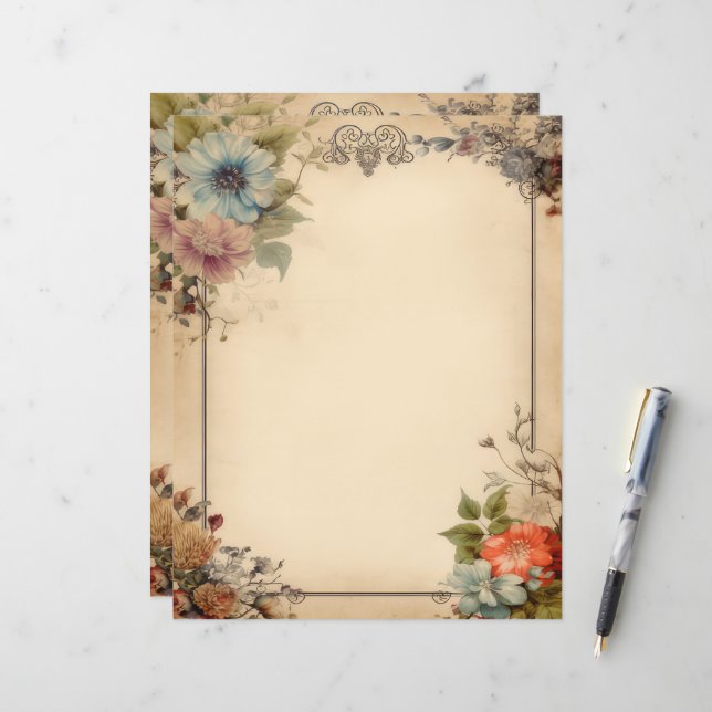 Shabby Chic Floral Junk Journal Stationery (Front/Back In Situ)