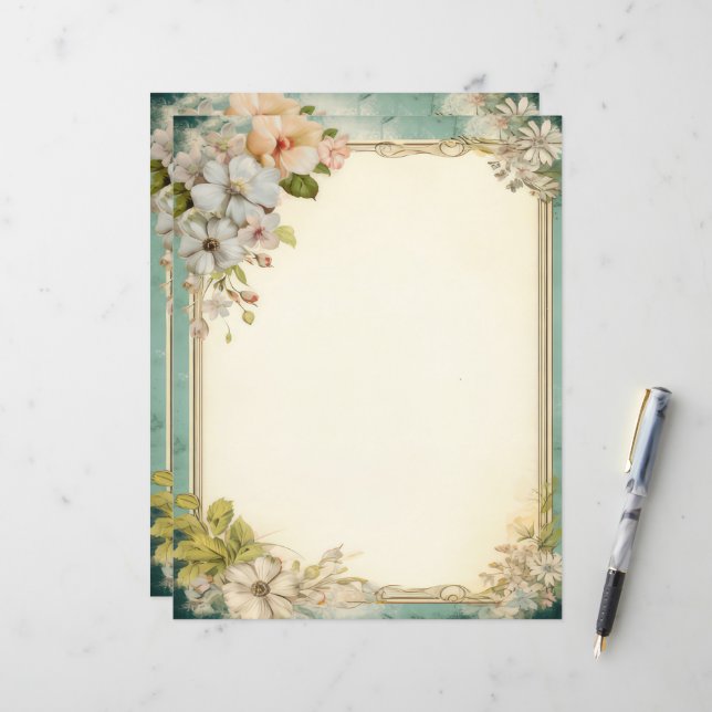 Shabby Chic Floral Junk Journal Stationery (Front/Back In Situ)