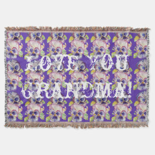 Shabby Chic Floral Love You Grandma Throw Rug Throw Blanket