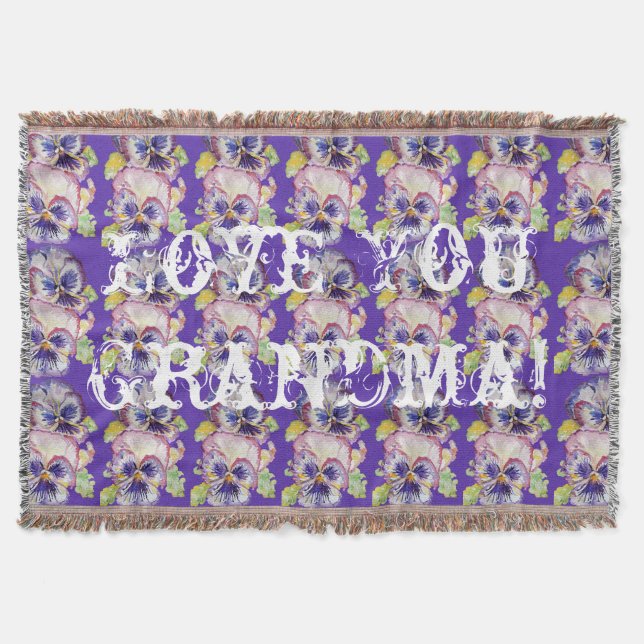 Shabby Chic Floral Love You Grandma Throw Rug Throw Blanket (Front)