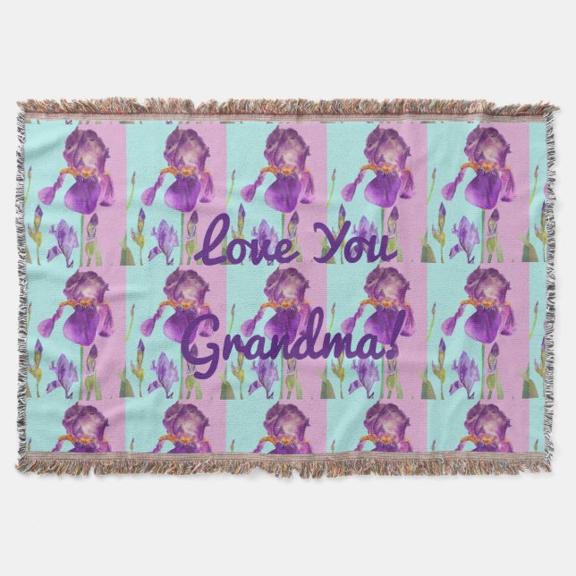 Shabby Chic Floral Love You Grandma Throw Rug Throw Blanket (Front)