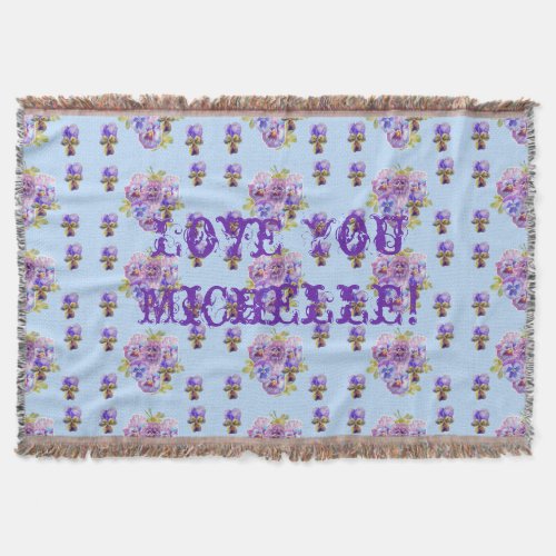 Shabby Chic Floral Love You Wifes Name Throw Rug Throw Blanket