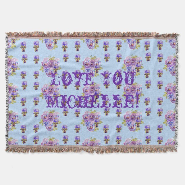 Shabby Chic Floral Love You Wife's Name Throw Rug Throw Blanket (Front)