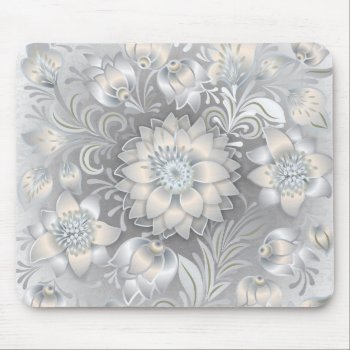 Shabby Chic Floral Neutral Gray White Silver Mouse Pad by SterlingMoon at Zazzle