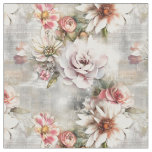 Shabby Chic Floral On Distressed Background Fabric