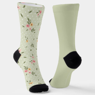 Shabby Chic Floral Pastel Green Odd mismatch Socks