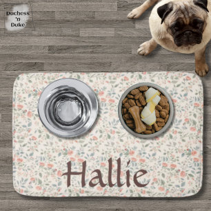 Shabby Chic Floral Pattern Pink Green Pet Food Mat