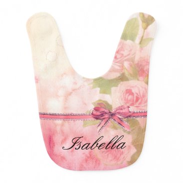 "Shabby Chic" Floral Personalized Baby Bib