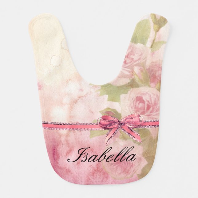 "Shabby Chic" Floral Personalized Baby Bib (Front)