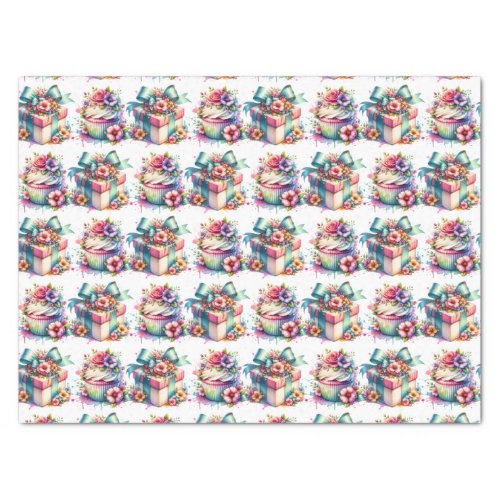 Shabby Chic Floral Pink and Blue Birthday Tissue Paper