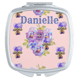 Shabby Chic floral Pink Pansy Compact Mirror