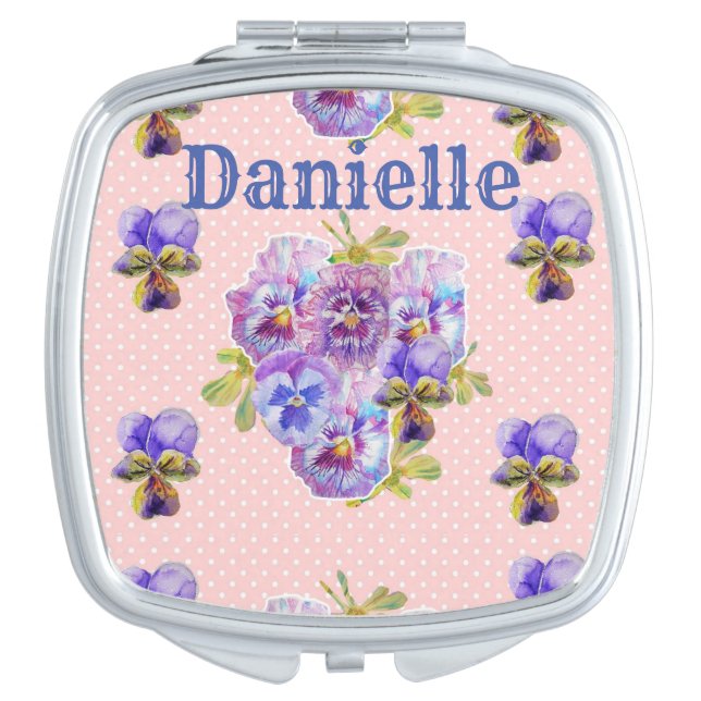Shabby Chic floral Pink Pansy Compact Mirror (Front)