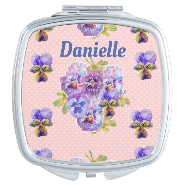 Shabby Chic floral Pink Pansy Compact Mirror (Front)