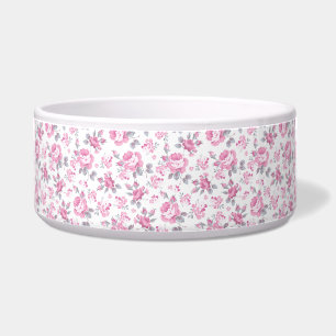 shabby chic floral, pink pattern,pale roses,white, bowl