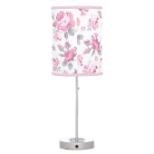 shabby chic floral, pink pattern,pale roses,white, table lamp (Back)