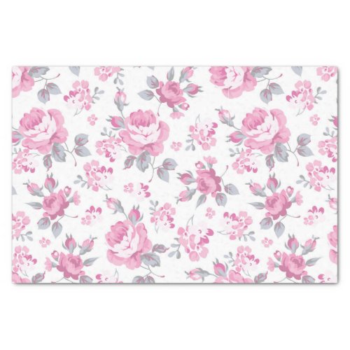 shabby chic floral pink patternpale roseswhite tissue paper